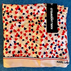 KARL LAGERFELD Heart Pattern 100% Silk Scarf